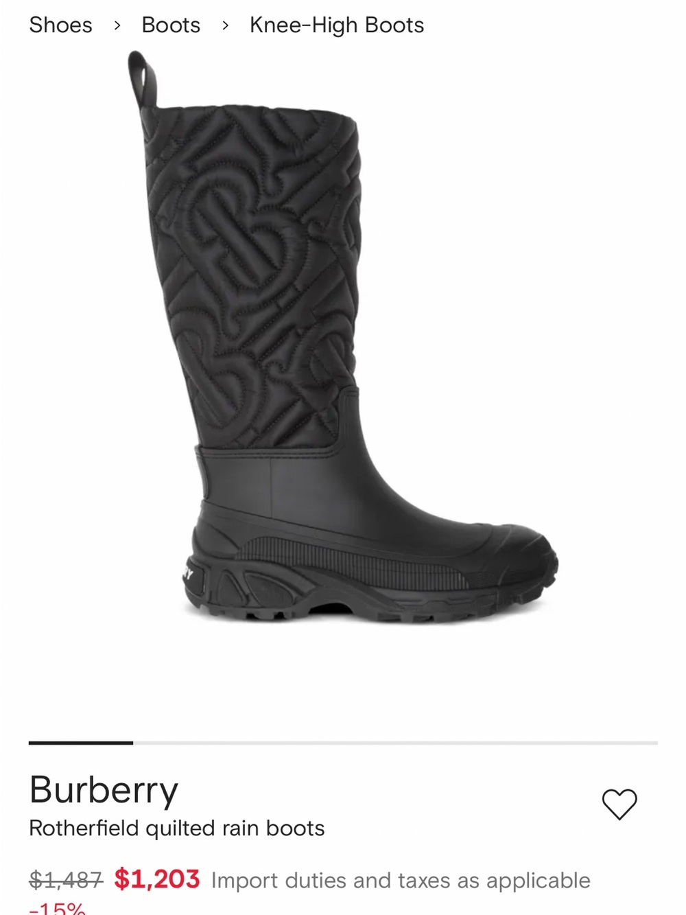 Authentic Burberry Black Quilted Rain Boots